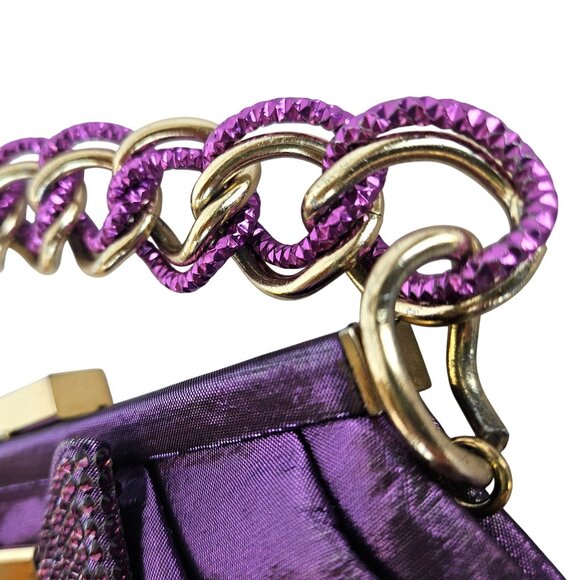 Fabiana Mori Italian Purple Satin Evening Bag Rhinestone Bow Chain Handle 2010s - Picture 11 of 12